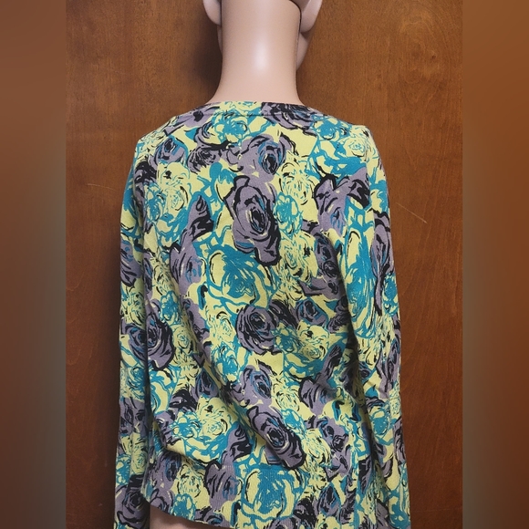 Cardigan Sweater XXI Twist Green Floral Button Front Size M *Retro Sweetheart* - Picture 3 of 13